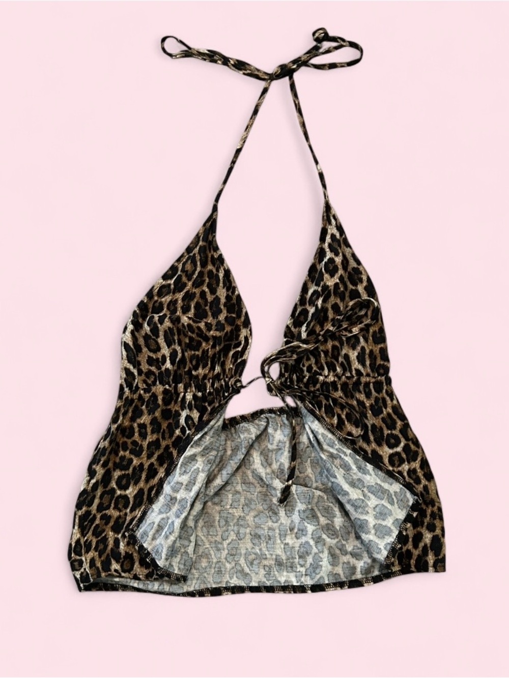 Leopard Print Halter Tie Front Crop Top Size Medium